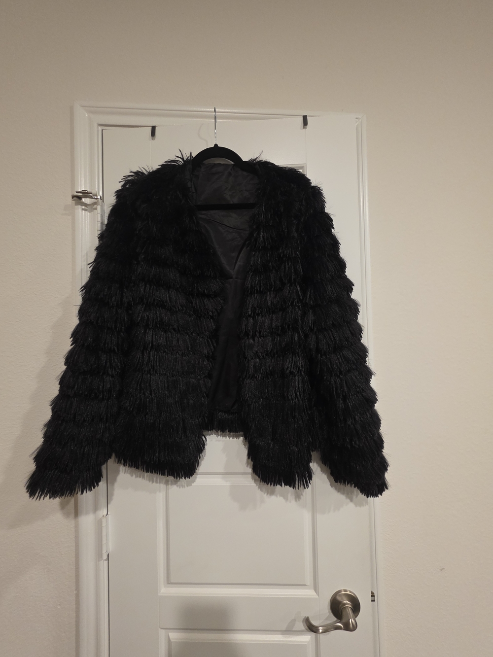 Black Faux Fur Fringe Jacket - Women